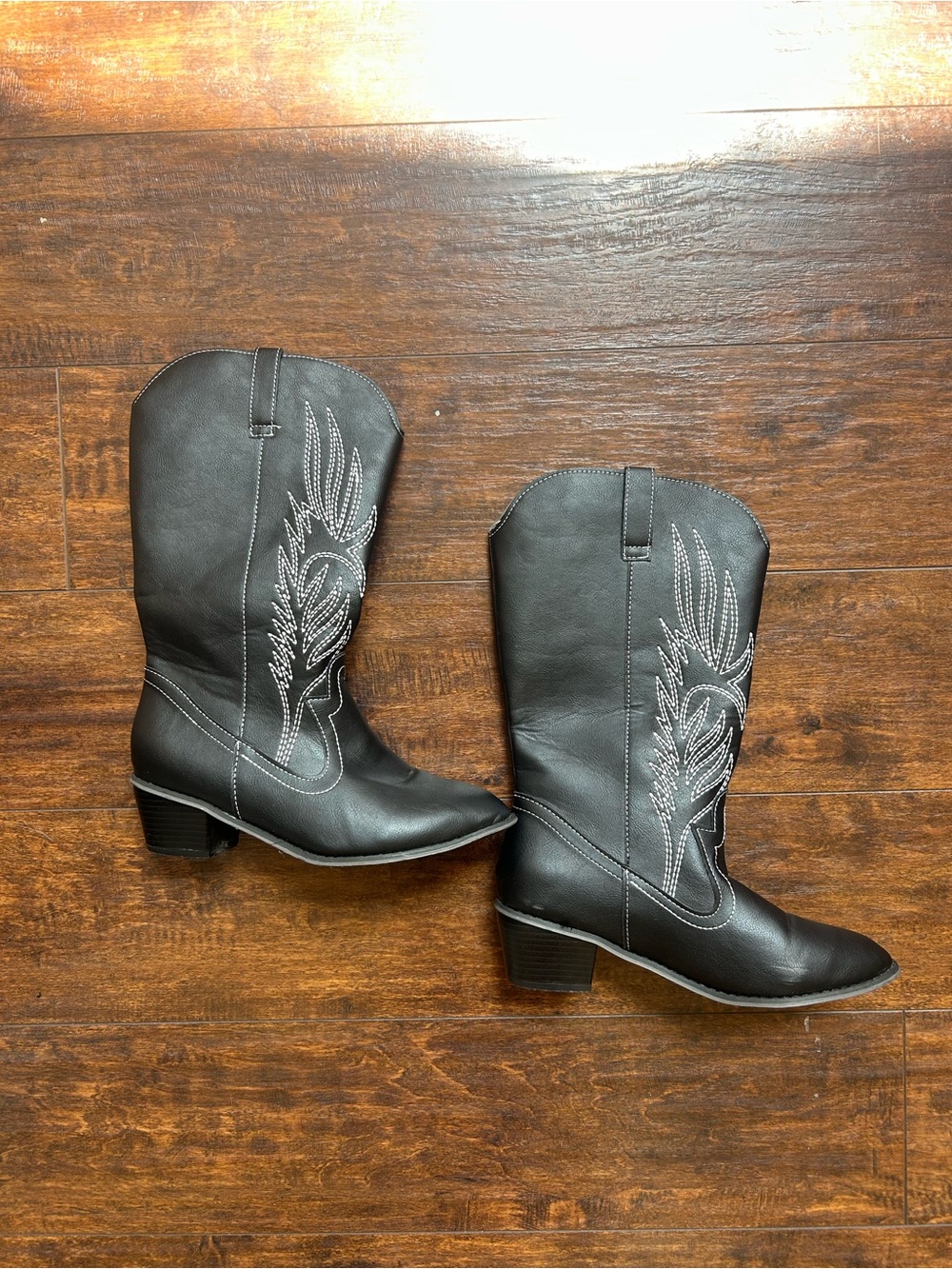 Black leather cowboy boots